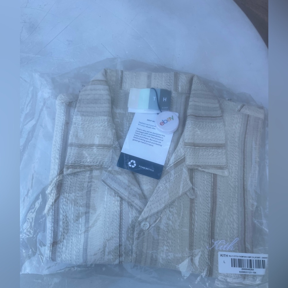Kith Beige Striped Short-Sleeve Camp Shirt - Picture 2 of 4